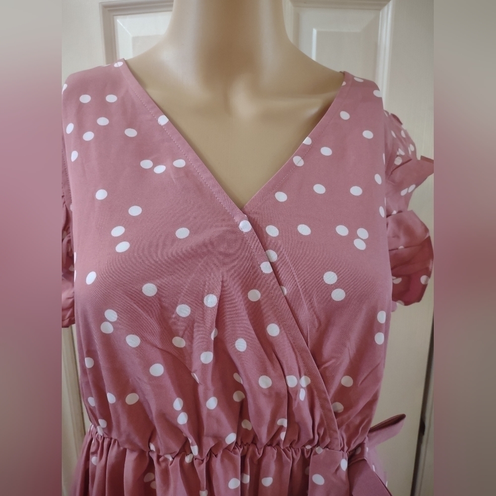 Nwt Pat Pat women's pink with white polka dots size large dress - Picture 4 of 8